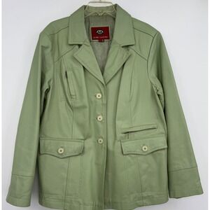 VTG Marc Mattis Green Women Leather Jacket 1X Retro Moto Preppy Old Money Grunge